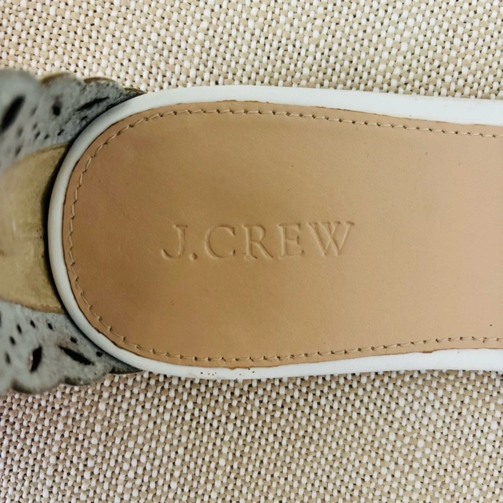 J Crew Leather Ankle Strap Sandals NWOT White Eyelet Flats 8